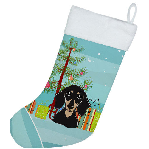 Christmas Tree and Smooth Black and Tan Dachshund Christmas Stocking BB1587CS