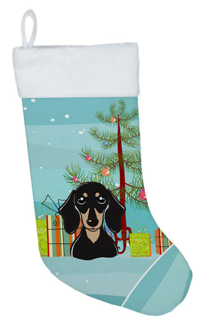 Christmas Tree and Smooth Black and Tan Dachshund Christmas Stocking BB1587CS