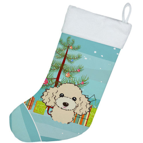 Christmas Tree and Buff Poodle Christmas Stocking BB1630CS