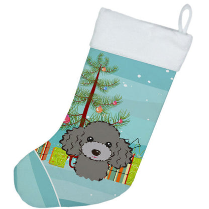 Christmas Tree and Silver Gray Poodle Christmas Stocking BB1631CS