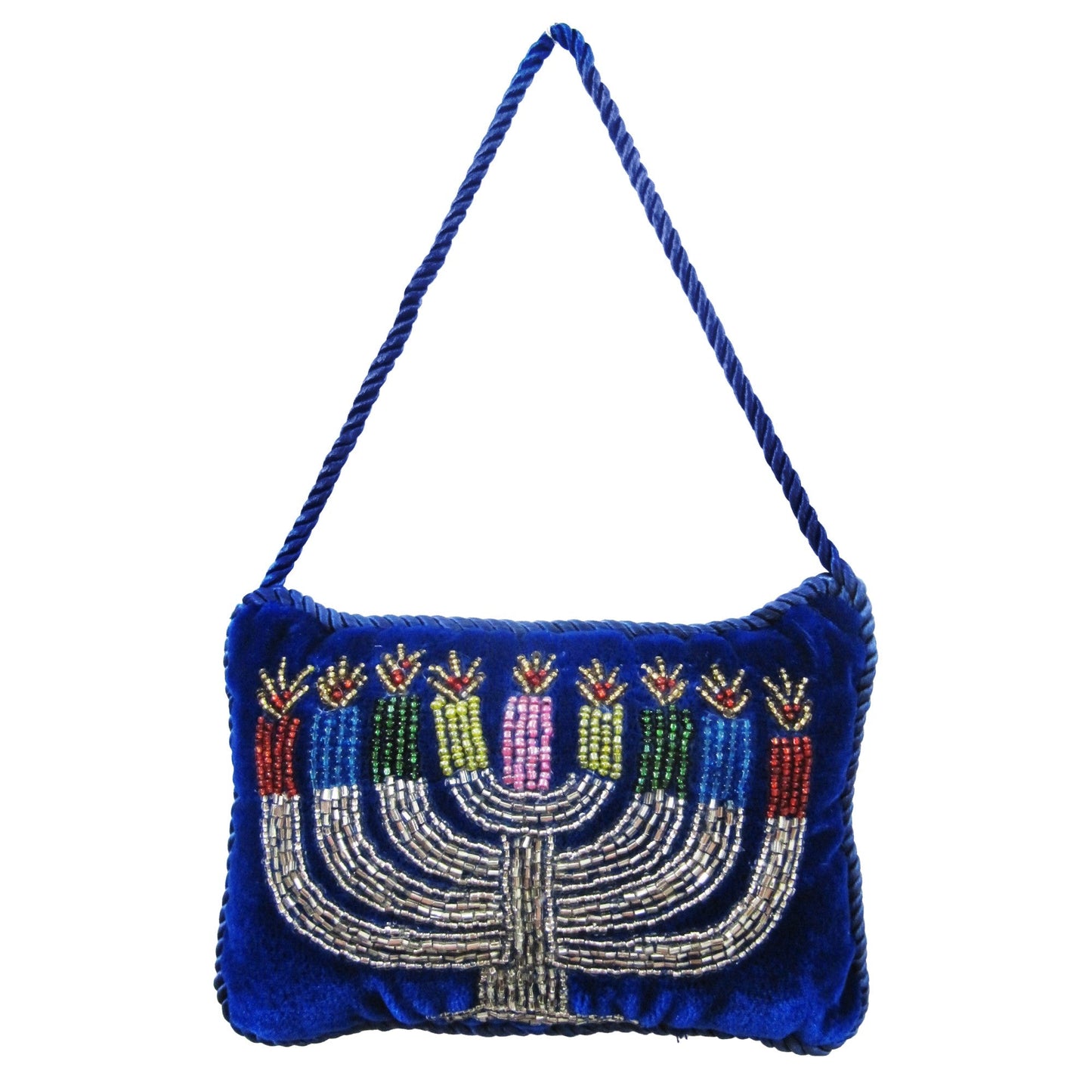 Beaded Menorah on Blue Ash Velvet Doorknocker, 4x6