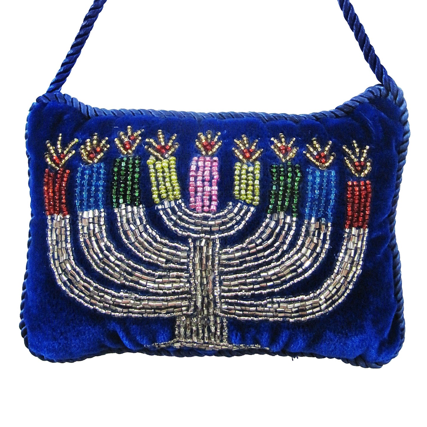 Beaded Menorah on Blue Ash Velvet Doorknocker, 4x6