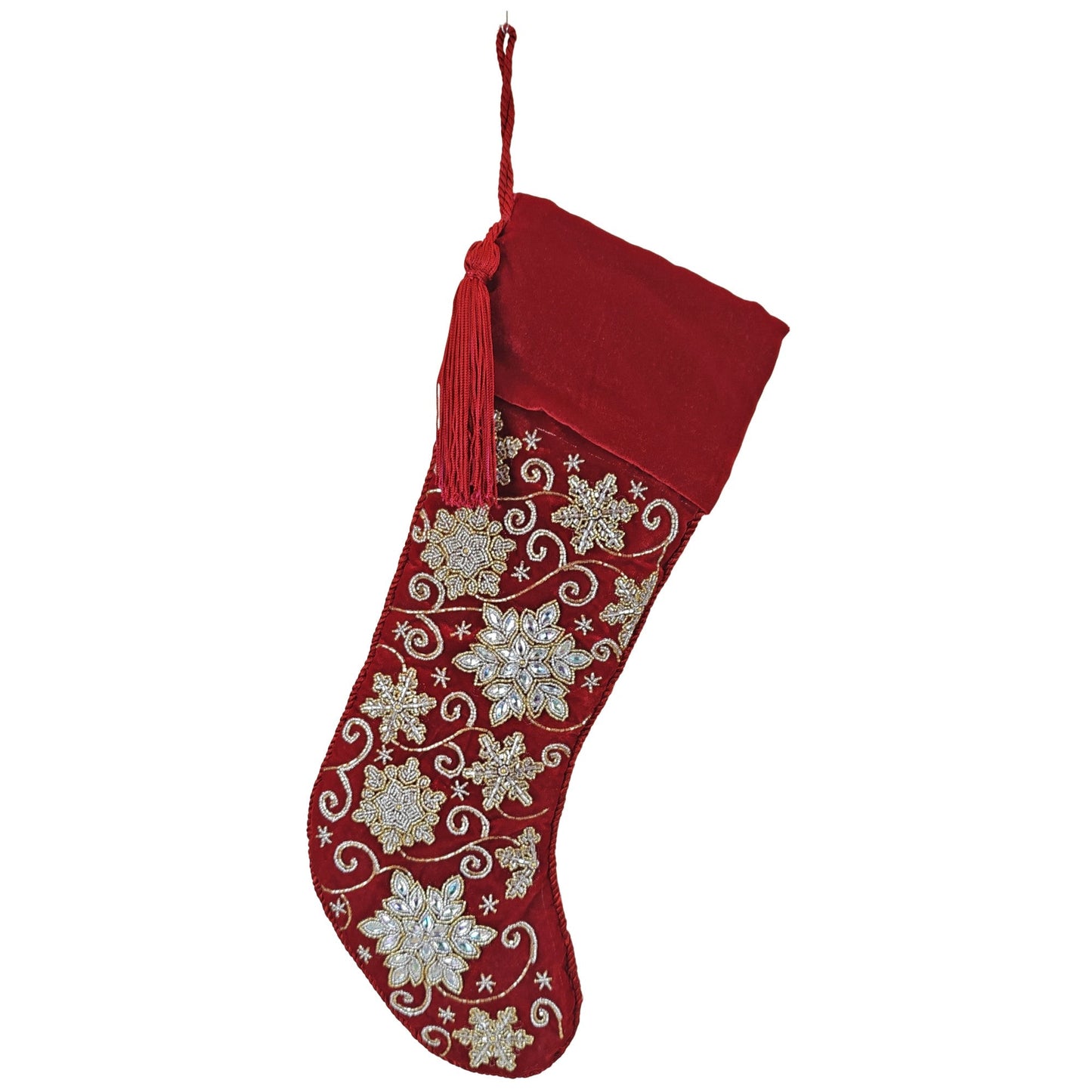 Red Velvet Stocking W/ Snowflakes