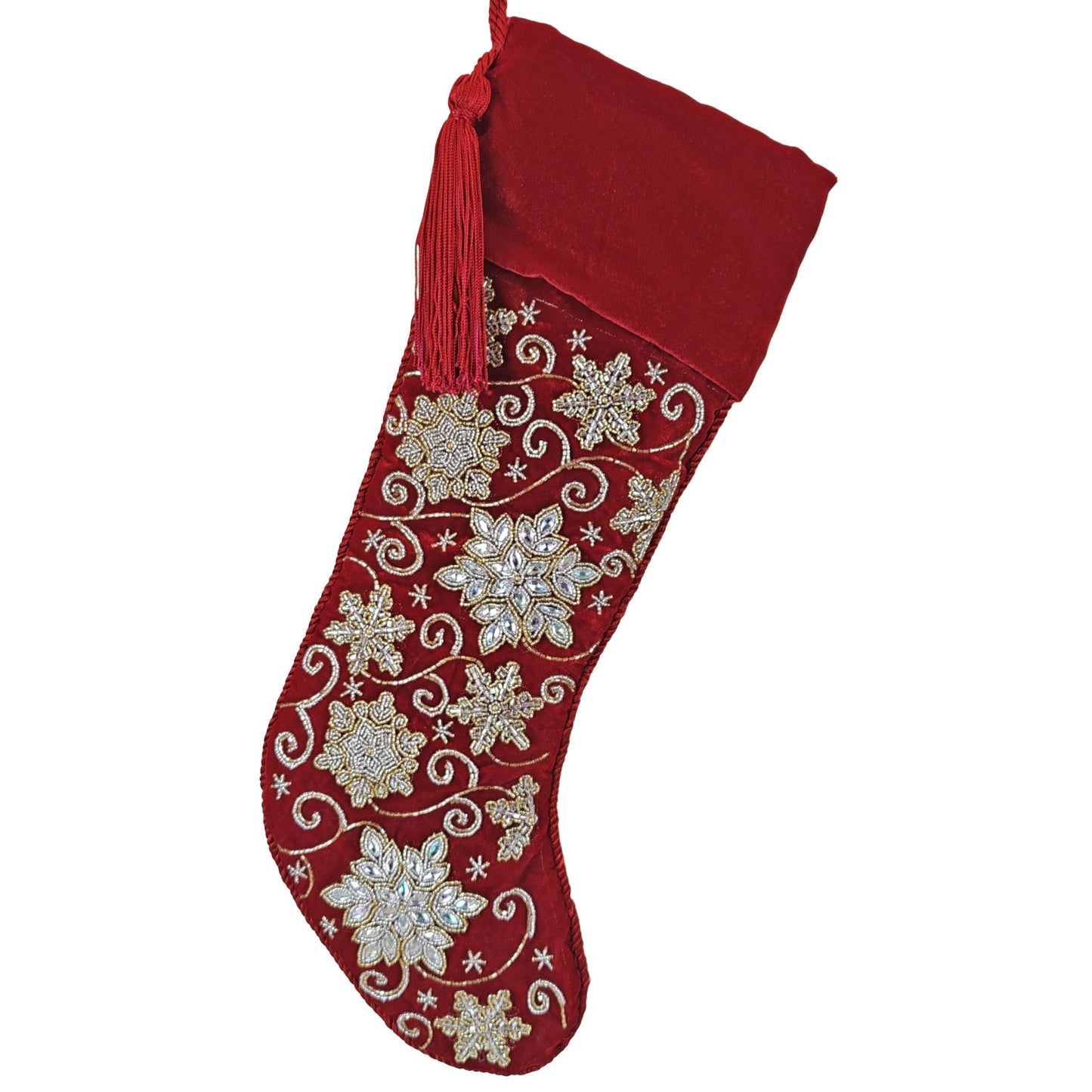 Red Velvet Stocking W/ Snowflakes