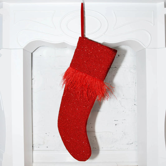 Feather Christmas - Fully Beaded Metallic Red Stocking (ITES x Sami Riccioli)