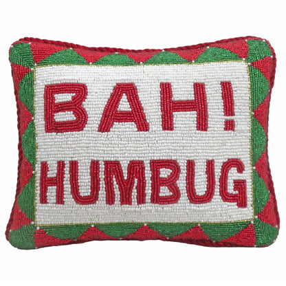 "BAH! HUMBUG" Fully Beaded Pillow, 8x10