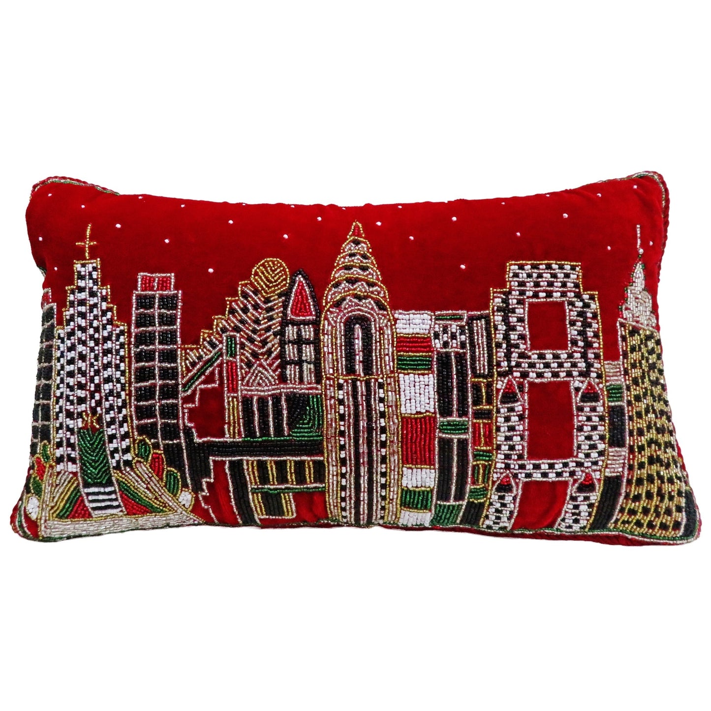 NYC Pillow With Beaded Skyline, 17 x 10"