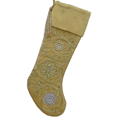 Gold Stocking W/Silver & Gold Embroidery