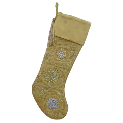 Gold Stocking W/Silver & Gold Embroidery