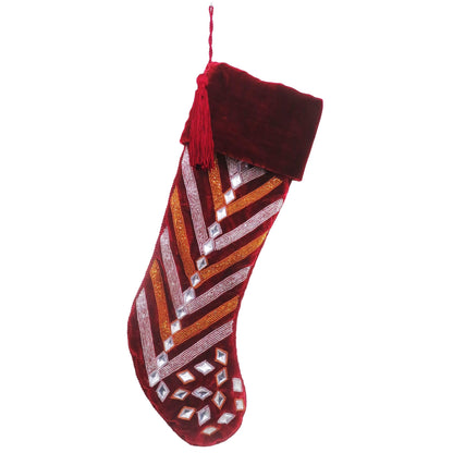 Red Stocking W/ Beaded Star Pattern & Crystals