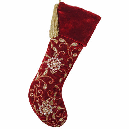 Stocking Red Ashwani Velvet W/Pearls