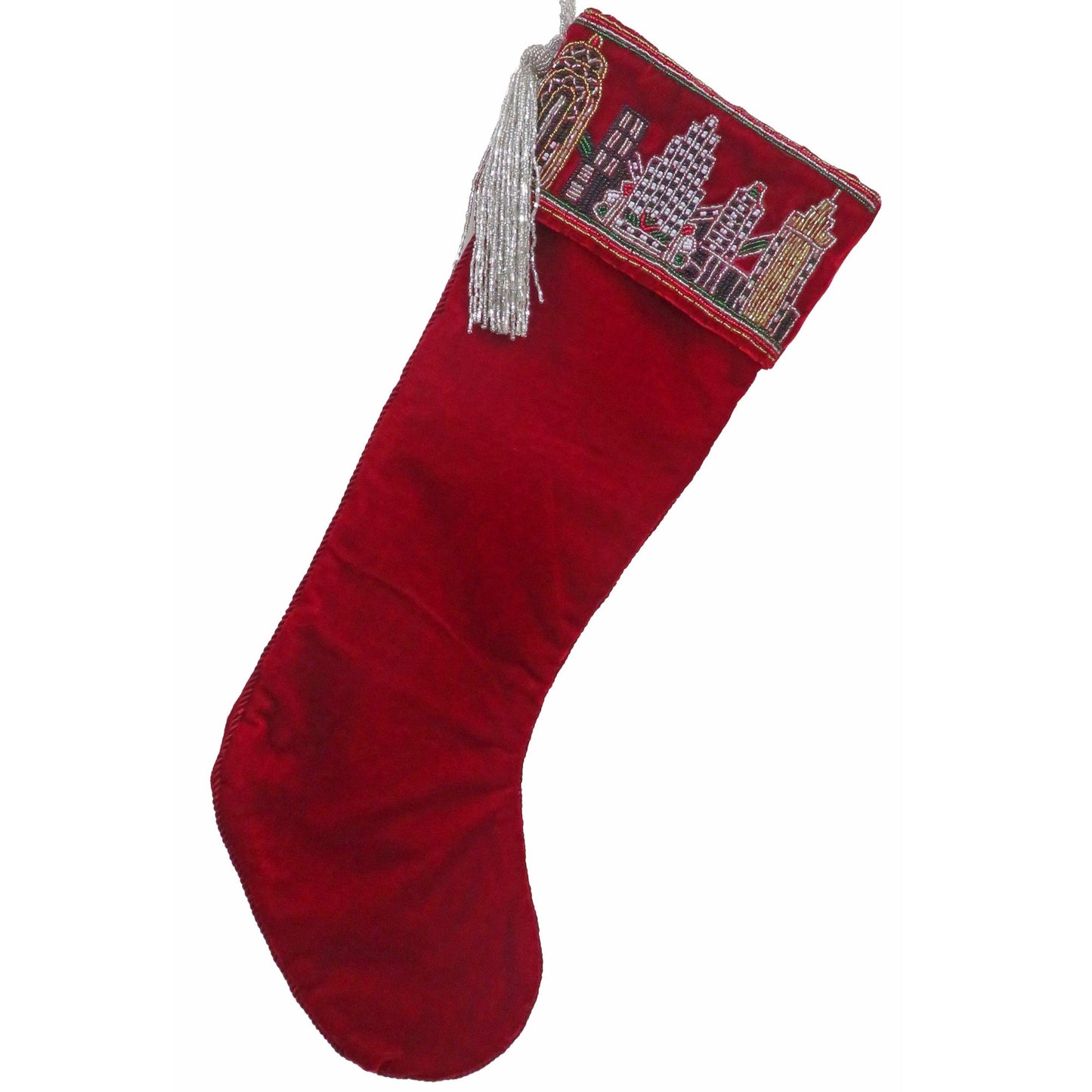 NYC Beaded Skyline Cuff Red Ash Velvet Stocking