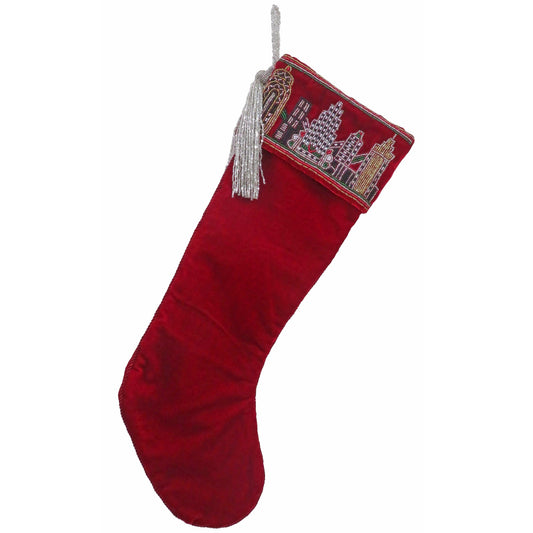 NYC Beaded Skyline Cuff Red Ash Velvet Stocking