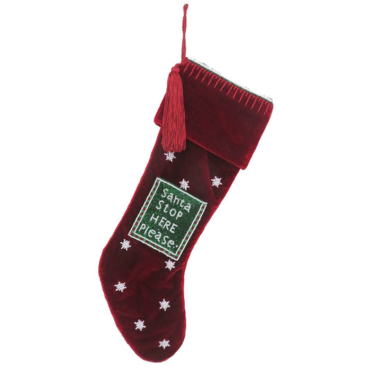 Red Ash Velvet "Santa Stop Here Please" Pocket Stocking