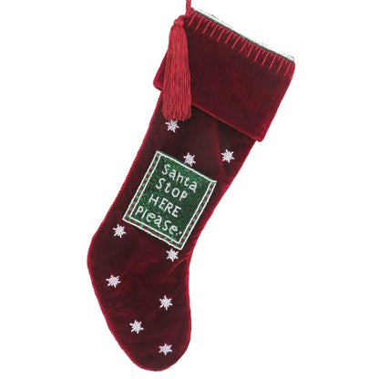 Red Ash Velvet "Santa Stop Here Please" Pocket Stocking