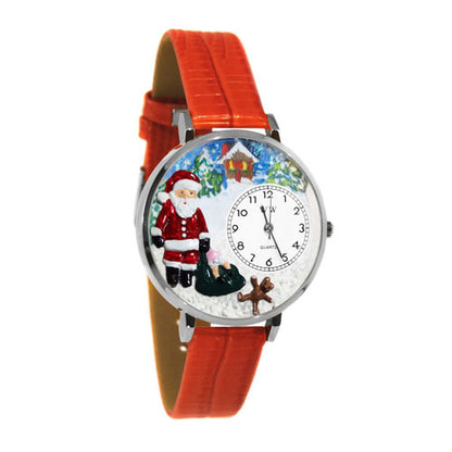 Whimsical Gifts Christmas Santa Claus 3D Watch | Gold or Silver Finish Large or Small | Unique Fun Novelty | Handmade in USA | Red Leather Watch Band