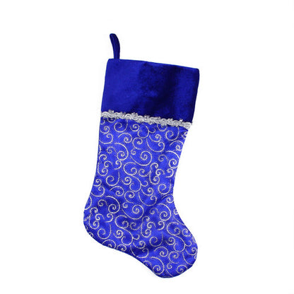 20.5" Royal Blue and Silver Swirl Christmas Stocking with Velveteen Cuff