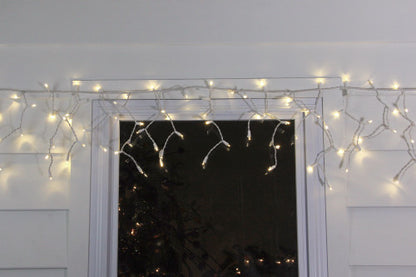 100ct Warm White LED Wide Angle Icicle Christmas Lights, White Wire