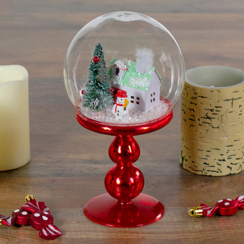 Holiday Scene Pedestal Globe Decoration -8.75" - Red