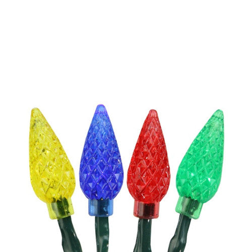 10 Multi-Color Faceted C6 LED Christmas Lights - 3.9 ft Green Wire