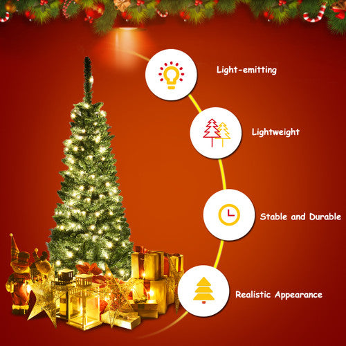Costway 4.5ft Pre-Lit Hinged Pencil Christmas Tree 150 White Lights