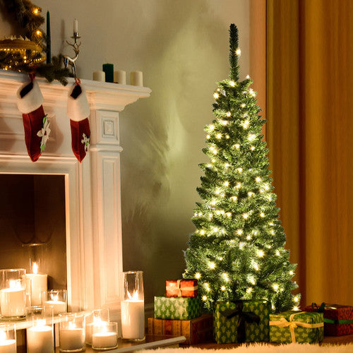 Costway 4.5ft Pre-Lit Hinged Pencil Christmas Tree 150 White Lights