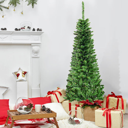 Costway 4.5ft Pre-Lit Hinged Pencil Christmas Tree 150 White Lights