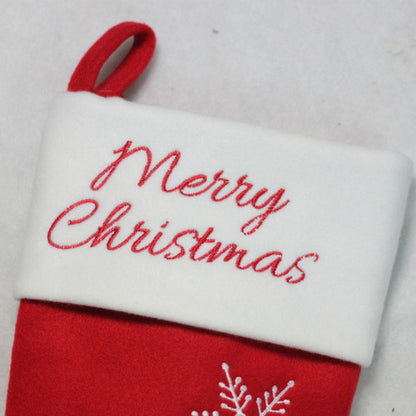 16" Red and White Merry Christmas Snowflake Embroidered Christmas Stocking