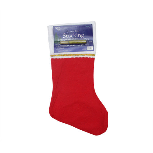 19" Red and White Soild Christmas Stocking with Gold Glitter Pen
