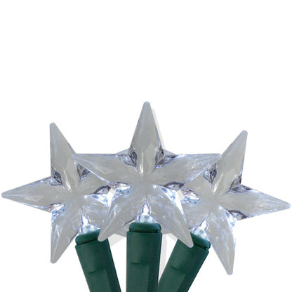 25 Silver LED M5 Star Christmas Lights - 8 ft Green Wire