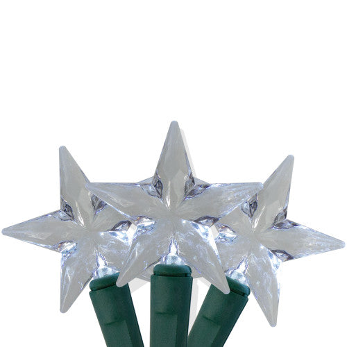 25 Silver LED M5 Star Christmas Lights - 8 ft Green Wire