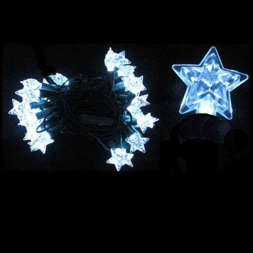 25 Silver LED M5 Star Christmas Lights - 8 ft Green Wire