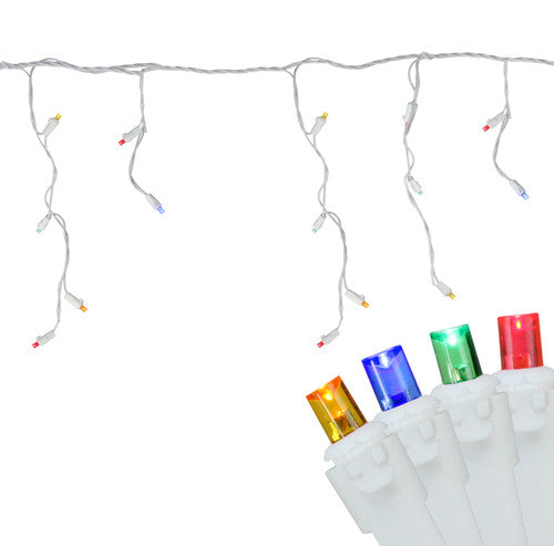 100ct Multi Color LED Wide Angle Christmas Icicle Lights, 5.5ft White Wire