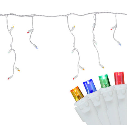 100ct Multi Color LED Wide Angle Christmas Icicle Lights, 5.5ft White Wire