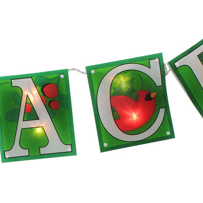 10-Count Green and Red Shimmering "PEACE" Lighted Mini Christmas Garland, 4.5ft White Wire