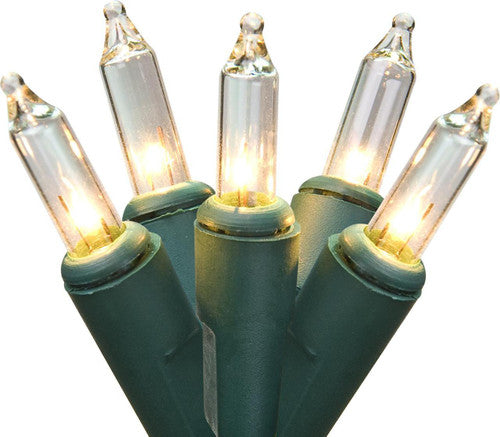 100-Count Clear Mini Christmas Light Set, 49.6ft Green Wire