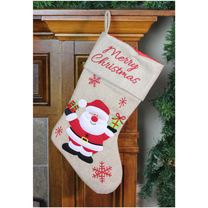 19" Beige and Red Santa Claus Embroidered Christmas Stocking
