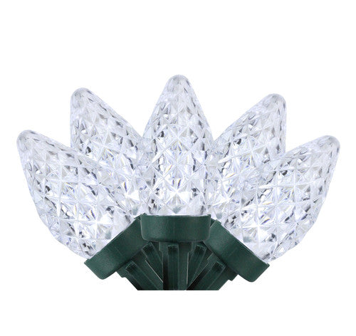 100ct Pure White LED Faceted C7 Christmas Lights, 66ft Green Wire