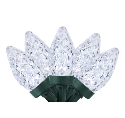 100ct Pure White LED Faceted C7 Christmas Lights, 66ft Green Wire