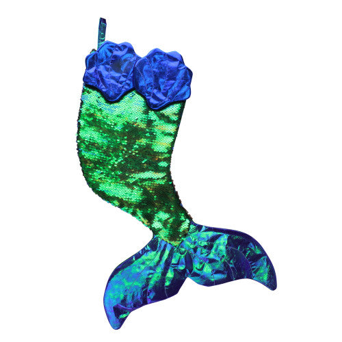 24" Green and Black Sequined Iridescent Mermaid Christmas Stocking