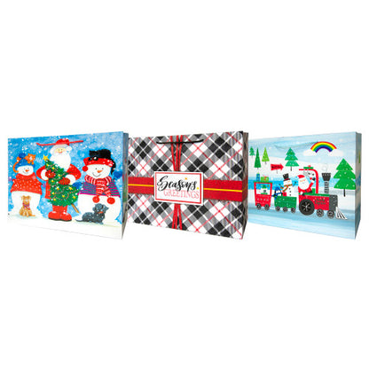 Pack of 3 Large Assorted Christmas Gift Bags with Rope Handle