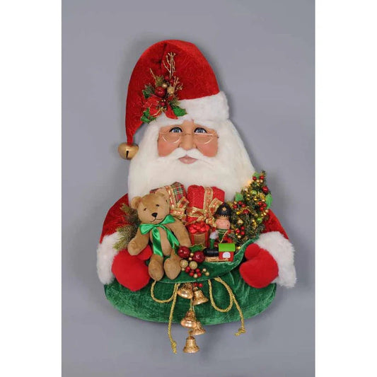 Lighted Santa Head w/Gift Bag Large Figurine, 36"