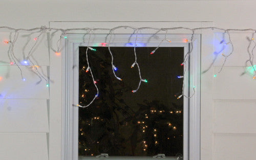 100ct Multi Color LED Wide Angle Christmas Icicle Lights, 5.5ft White Wire