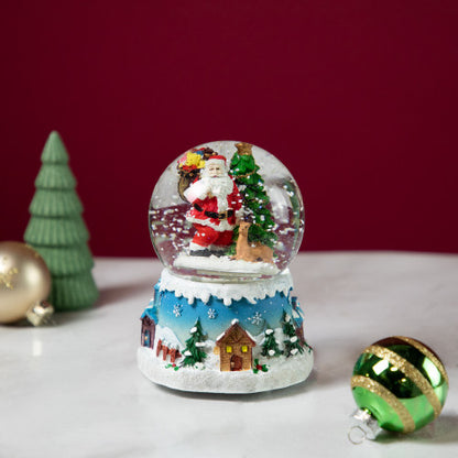 Santa Claus with Christmas Tree and Reindeer Musical Snow Globe - 5.5"