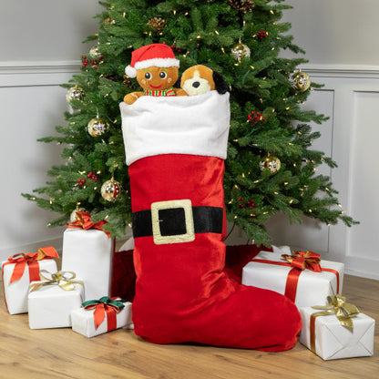 Velveteen Santa Claus Belt Buckle Commercial Christmas Stocking - 48" - Red and White