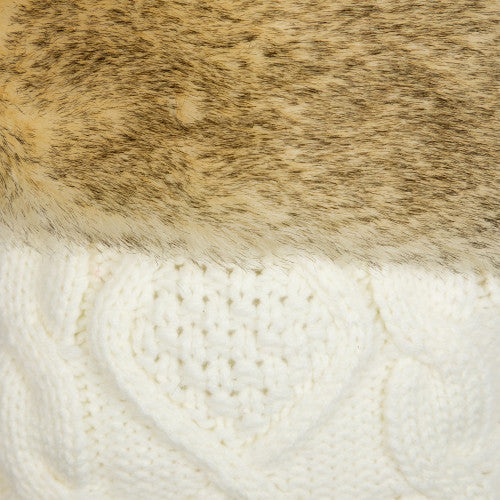 Cable Knit Christmas Stocking with Faux Fur Cuff - 20.5" - Cream and Beige