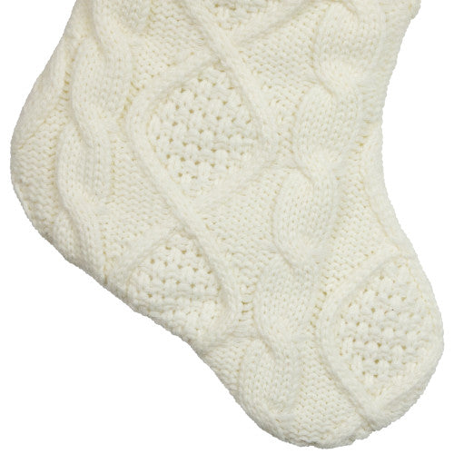 Cable Knit Christmas Stocking with Faux Fur Cuff - 20.5" - Cream and Beige