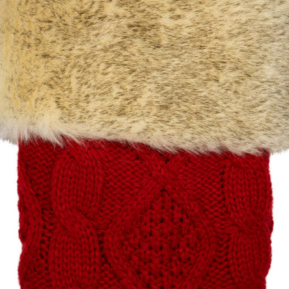 Cable Knit Christmas Stocking - 20.5" - Red and Beige