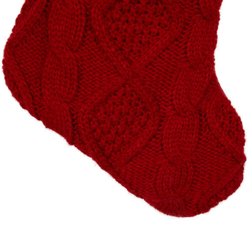 Cable Knit Christmas Stocking - 20.5" - Red and Beige