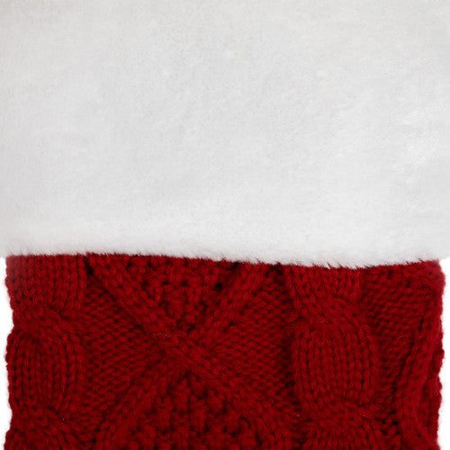Cable Knit with Faux Fur Cuff Christmas Stocking  - 20.5" - Red and White